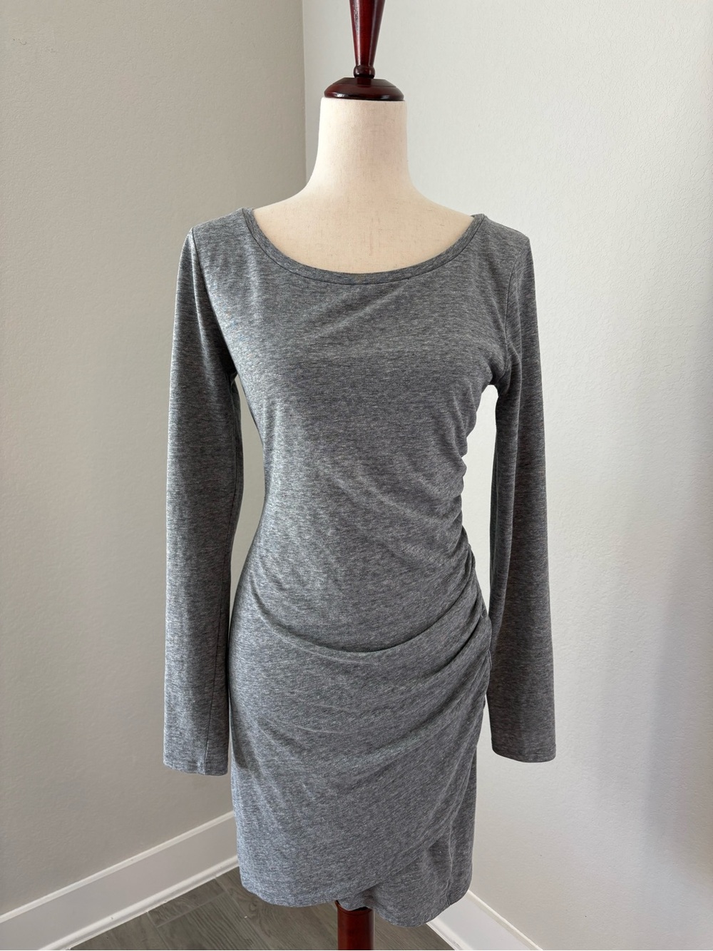 Leith Long Sleeve Ruched Dress Bodycon Gray Lightweight Large Fitted M Jersey